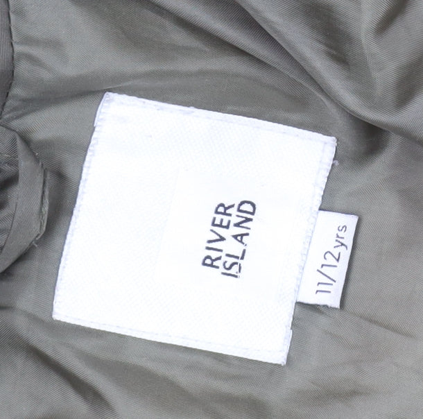 River Island Girls Green 11 Years Parka Coat Fur Trim