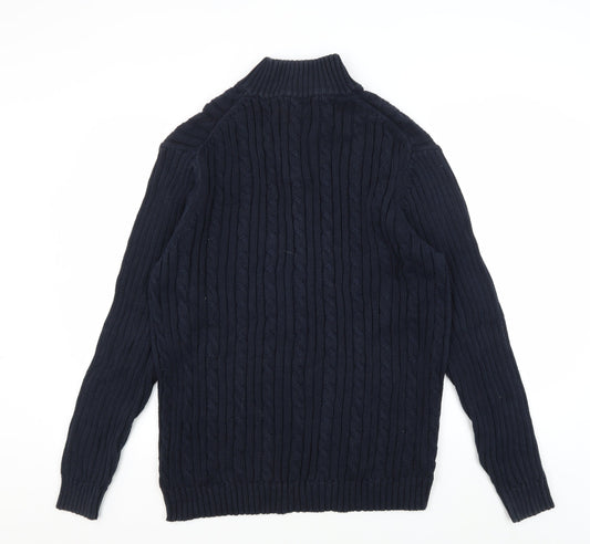 Austin Reed Men's Blue Cable-Knit Jumper L