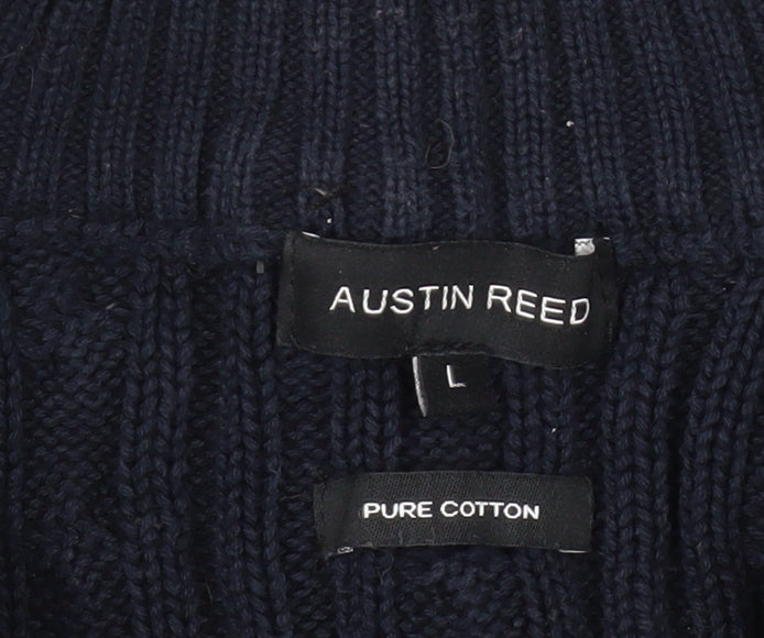 Austin Reed Men's Blue Cable-Knit Jumper L