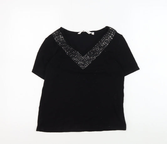 Womens UK Size 10-12 EWM Pure Classics Black T-Shirt