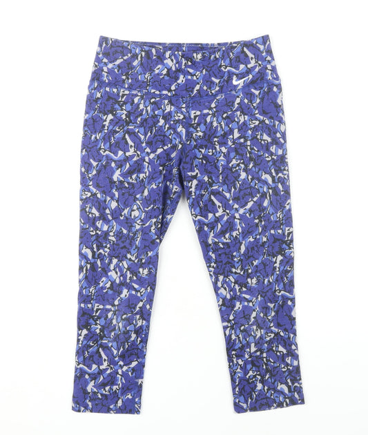 Nike Women Blue Camouflage Cropped Leggings XS