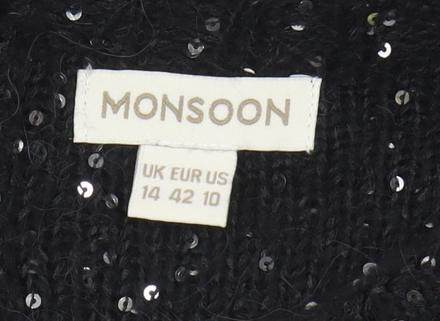 Monsoon Black Sequin Women's Sheath Dress Size 14