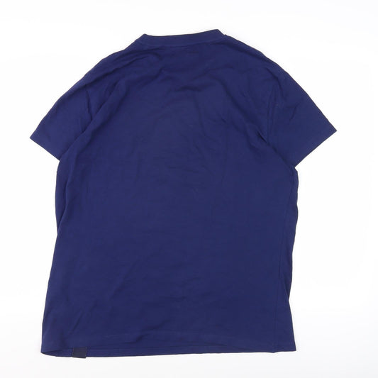 Men's Blue England Sports T-Shirt L, Cotton, Logo, Crew Neck