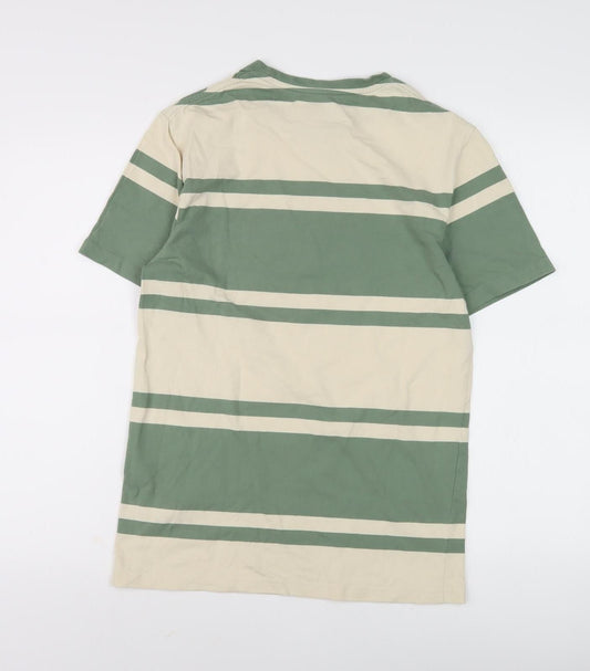 Marks and Spencer Men's Green Striped T-Shirt, S