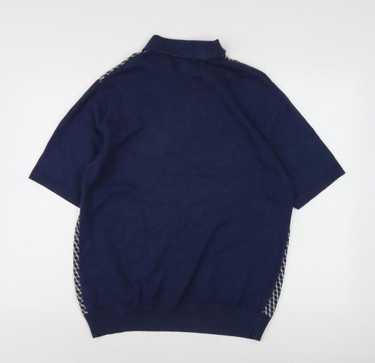 Marks and Spencer Men's Blue Henley Jumper L