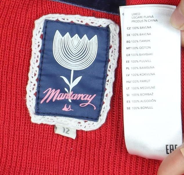 Manoray Women's Red Embroidered Cardigan, Size 14, V-Neck