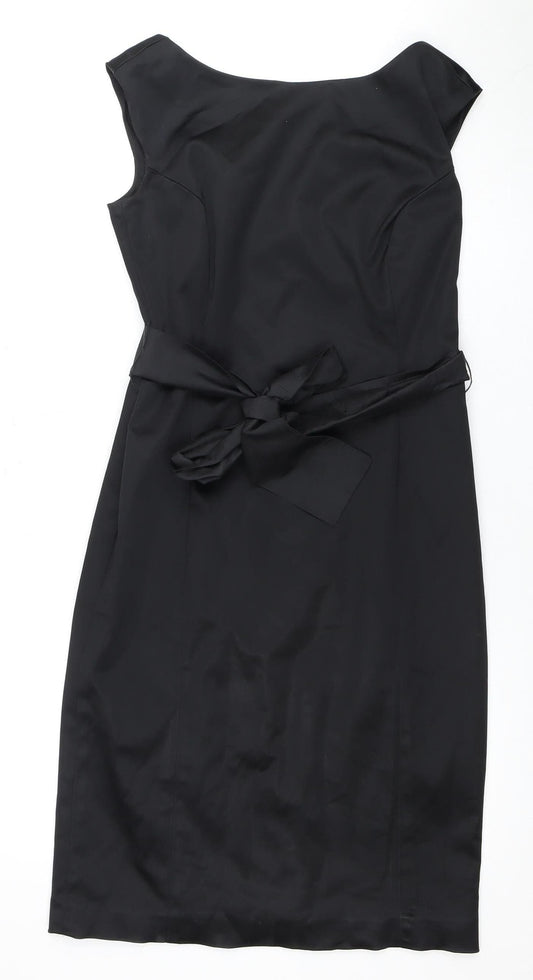 Coast Women's Black Sheath Dress with Bow Belt - Size 10