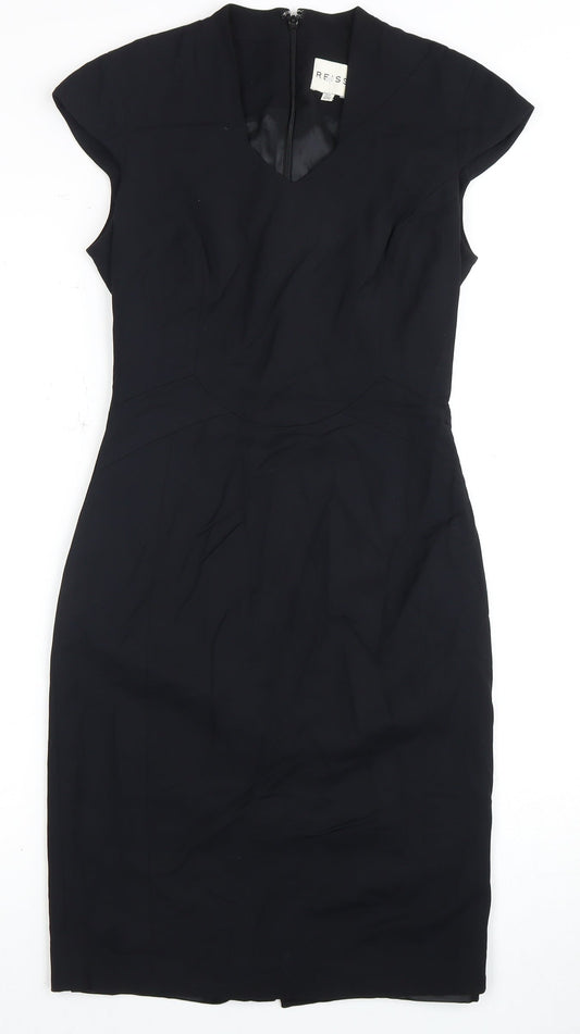 Reiss Women’s Black Sheath Dress 8 V-Neck Knee Length