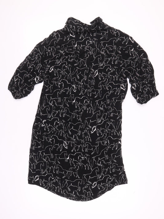 Whistles Women's Black Animal Print Shirt Dress S