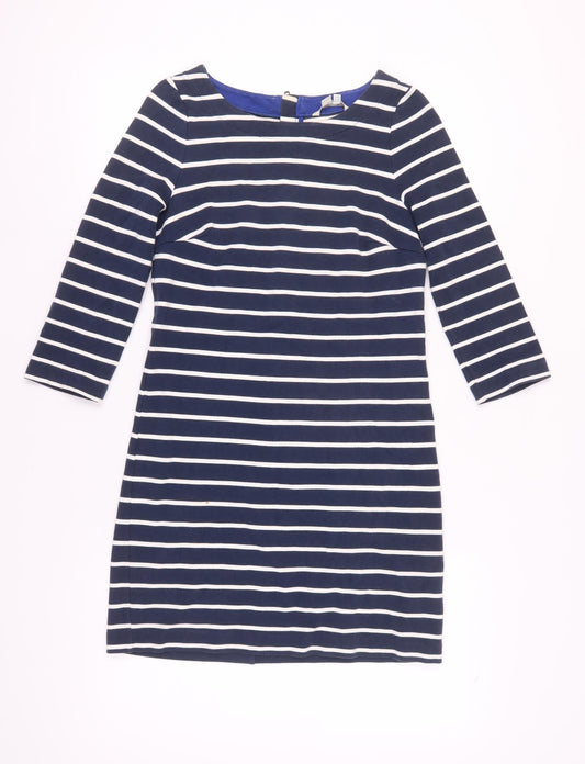 Additional front view of Boden Women's Blue Bodycon Dress, size 10, Striped