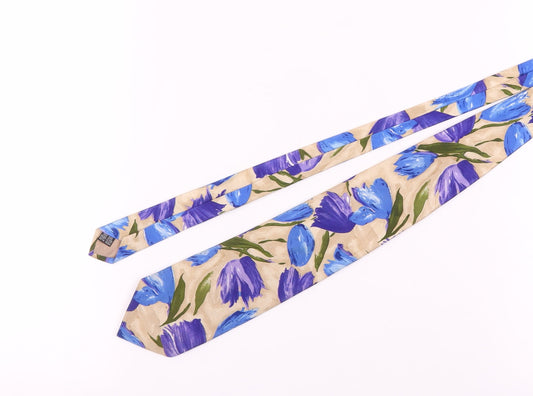 Additional front view of Austin Reed Floral Silk Tie Beige Blue One Size
