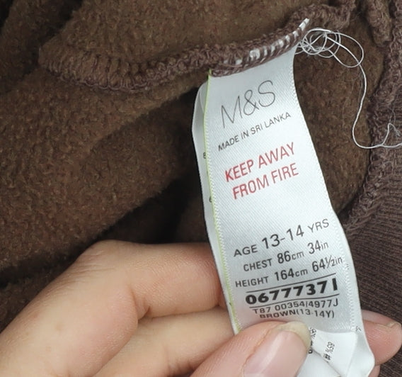 Marks and Spencer Girls Brown Hoodie, 13-14 Years, Cotton Blend