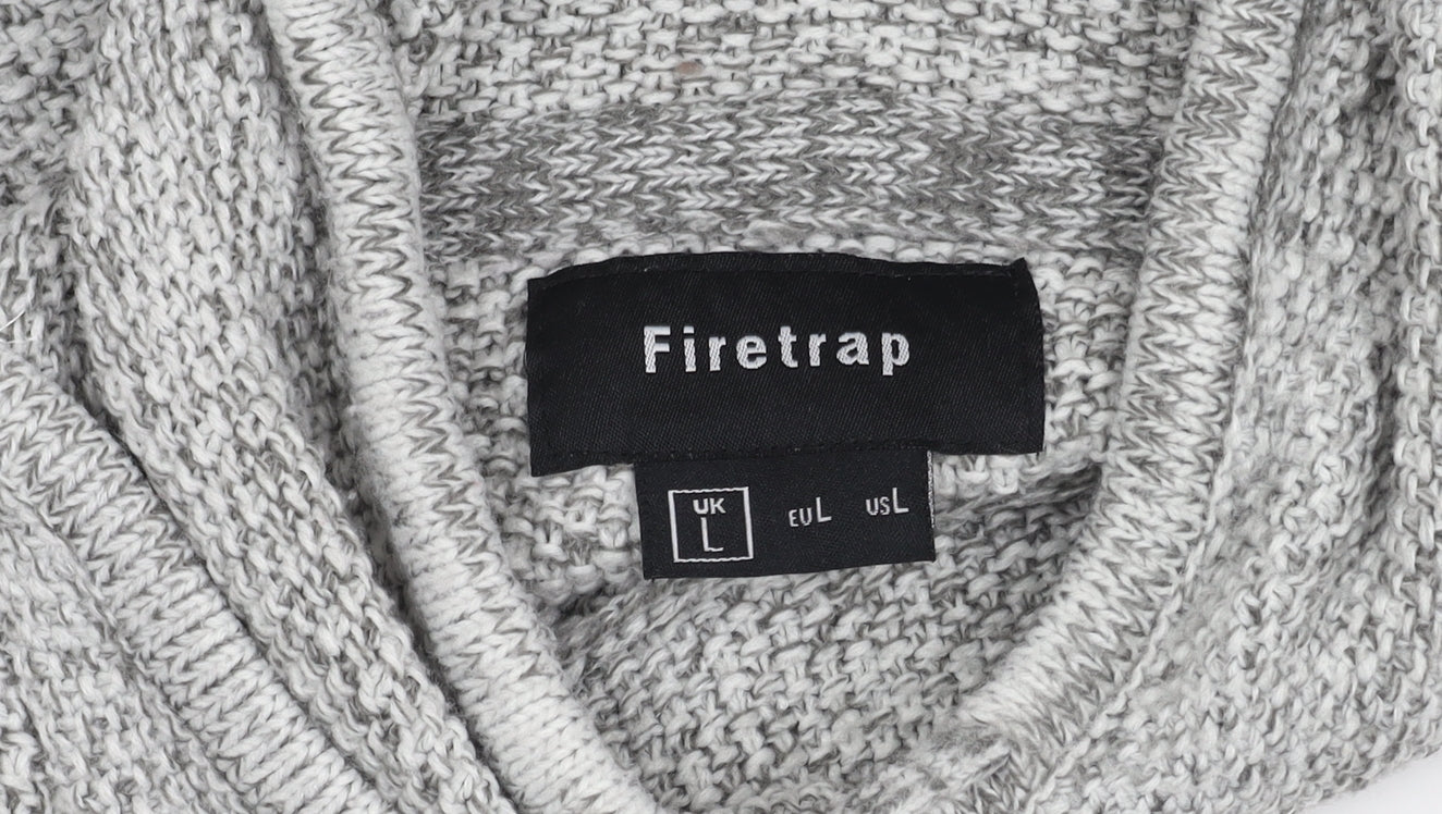 Firetrap Men's Grey Chunky High Neck Pullover Jumper L