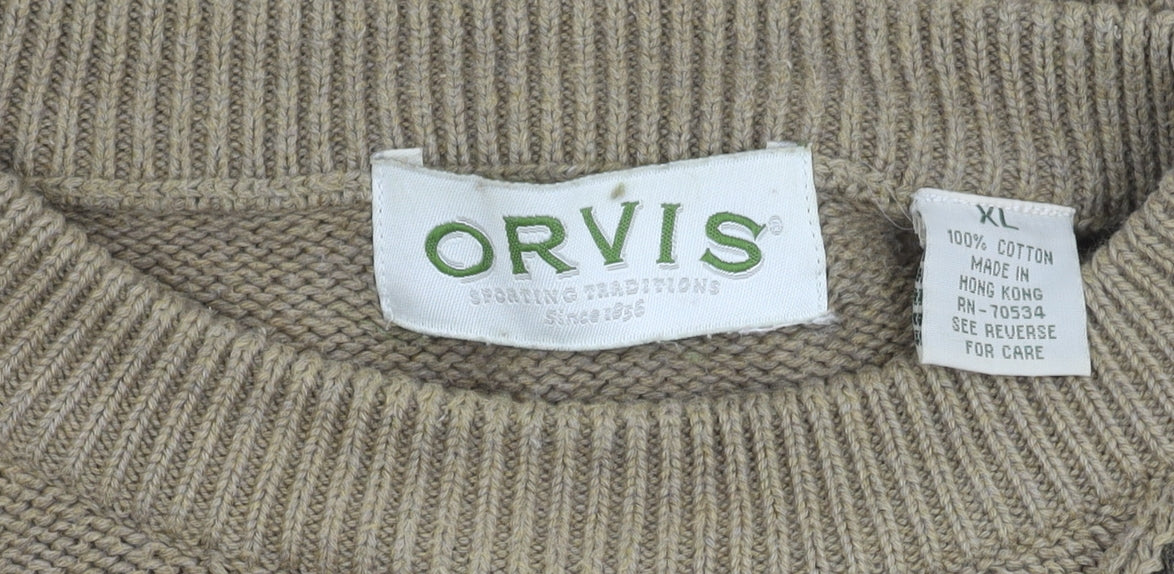 Orvis Men's Beige Cable-Knit Pullover XL