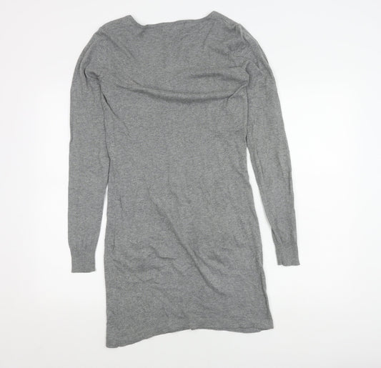 Next Women's Grey Jumper Dress Size 8 with Embroidery
