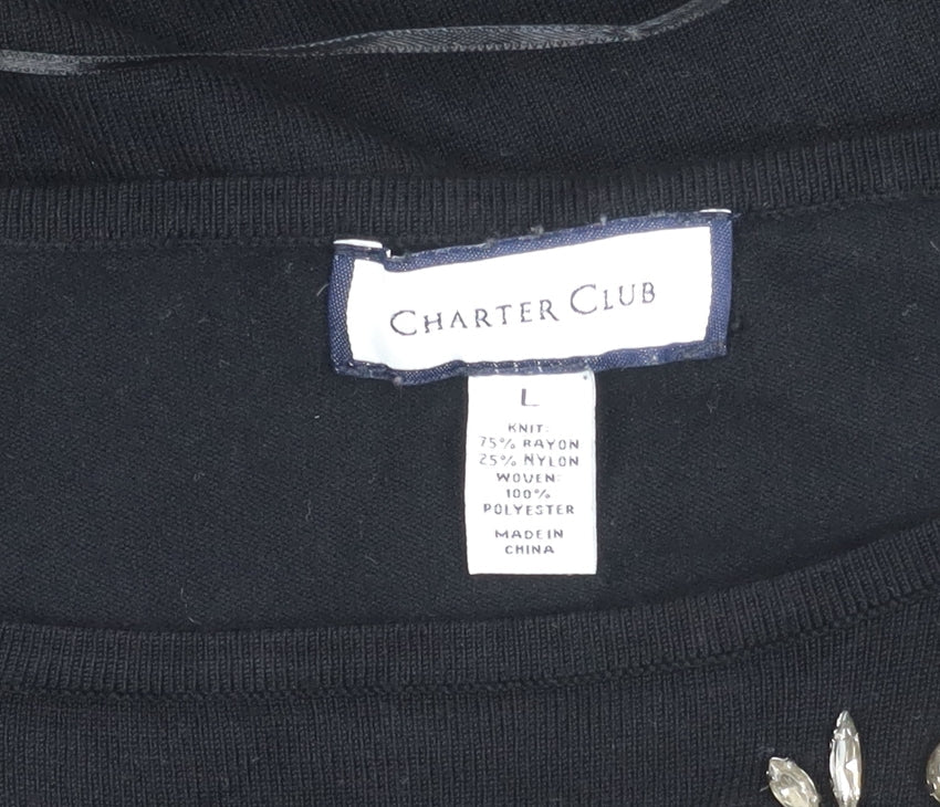 Charter Club Women's Black Jewel Pullover Jumper L