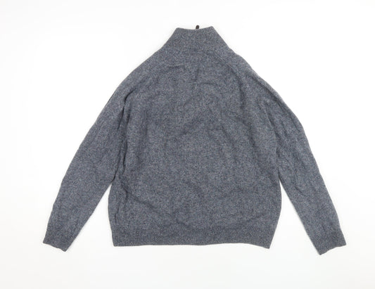 Marks and Spencer Men's Grey Wool Full Zip Jumper L