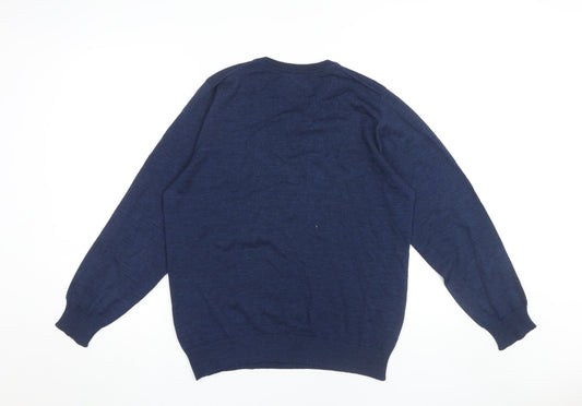 Marks and Spencer Men's Blue Medium V-Neck Wool Jumper
