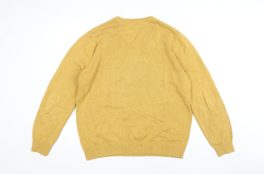 Maine Men's Yellow V-Neck Jumper, Large, Cotton