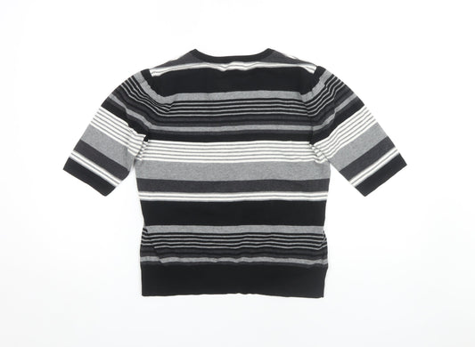 Laura Ashley Women's Cardigan, Size 10, Black, Striped Knit