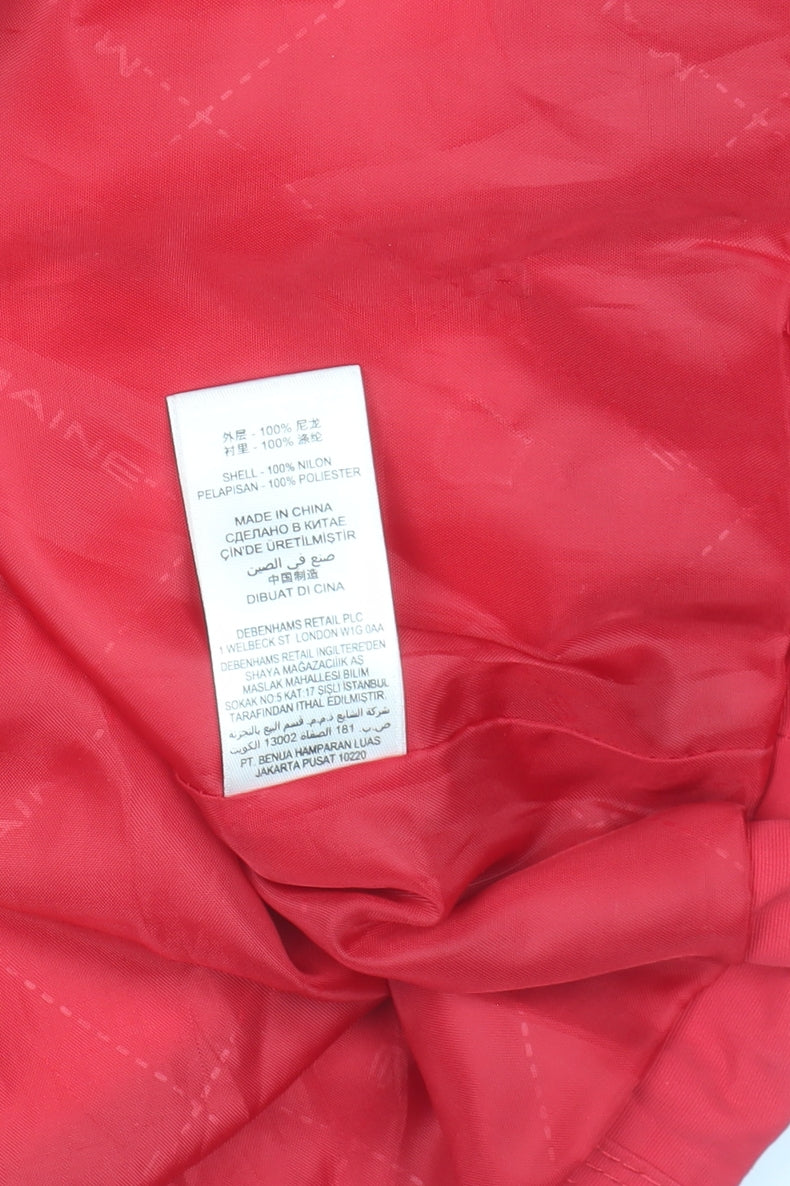 Brand and care label for Maine New England Women's Red Parka Jacket, size 12