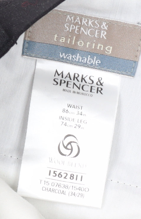 Marks and Spencer Black Men's Trousers, 34W, Formal