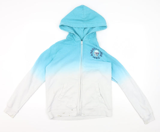 Additional front view of Abercrombie & Fitch Kids girls’ blue graphic full zip hoodie 14-15