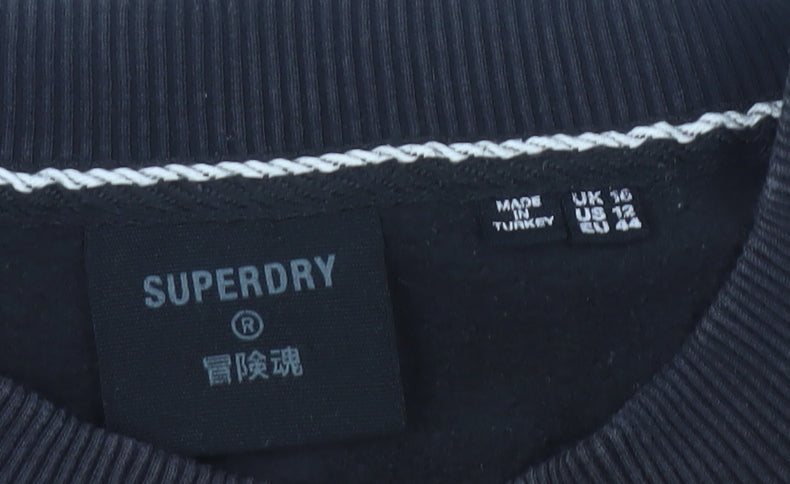 Superdry Women's Black Cropped Sweatshirt Size 16 Pullover