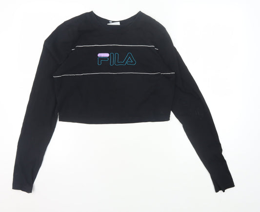 Womens UK Size L FILA Black Cropped T-Shirt