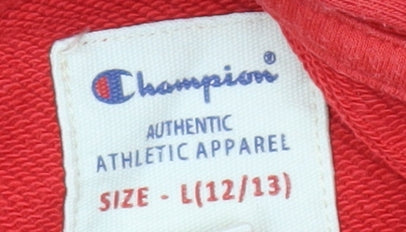 Brand and care label for Champion Teens Red Pullover Hoodie - Logo, L