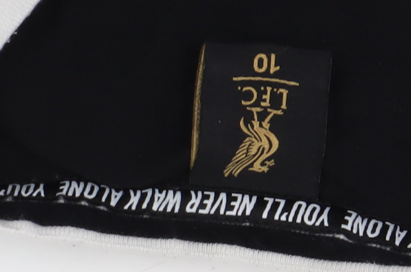 Close-up detail of LFC unisex black t-shirt, crew neck -, size 10