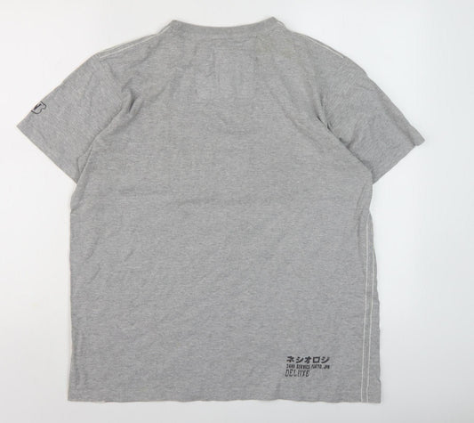 Men's Grey Cotton Graphic T-Shirt, Size L, Casual