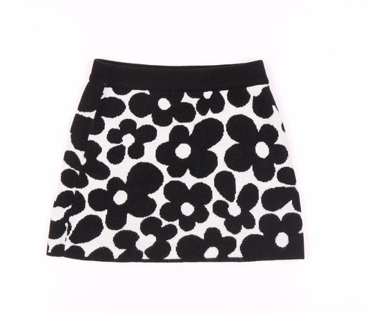 H&M Women's Black & White Floral Mini Skirt, XS