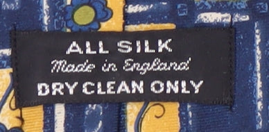 Men's All Silk Geometric Tie in Blue and Gold, Made in England