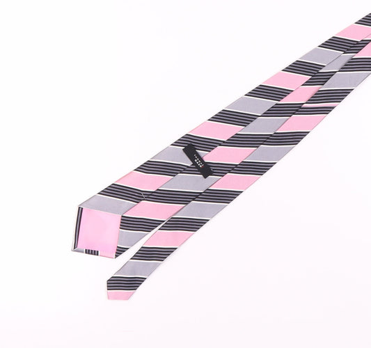 Thomas Nash Men's Pink Grey Striped Polyester Tie