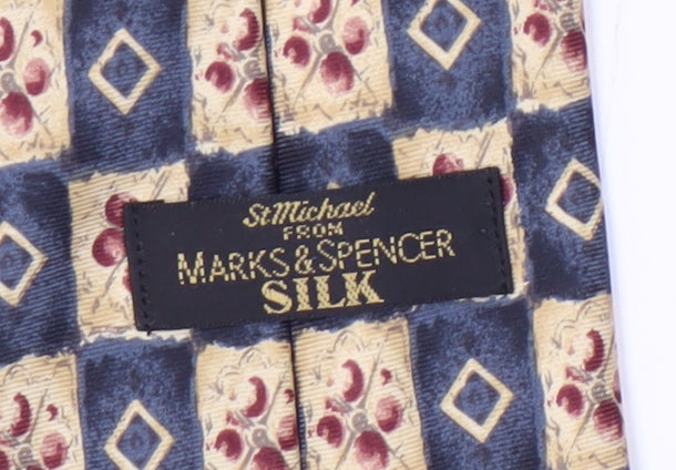 Marks and Spencer Men's Beige Blue Silk Geometric Tie