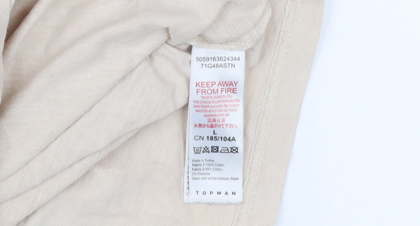 Topman Men's Beige Graphic Print T-Shirt L