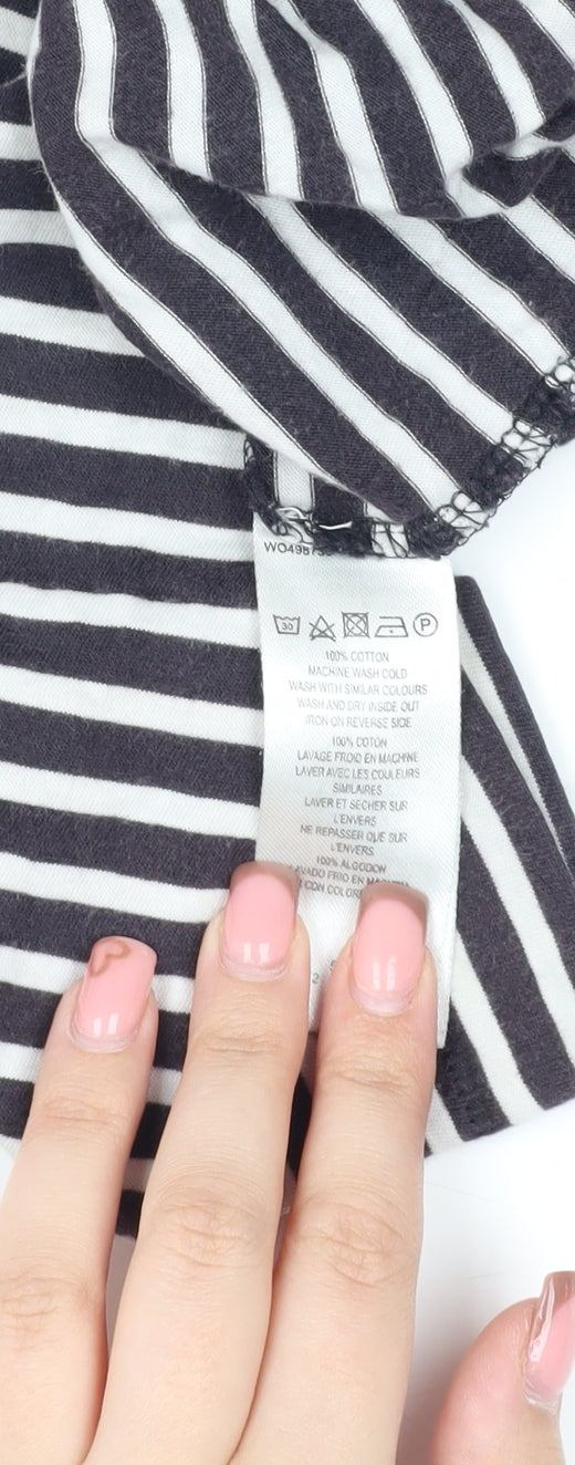 French Connection Women's Striped T-Shirt, M, Black Cotton