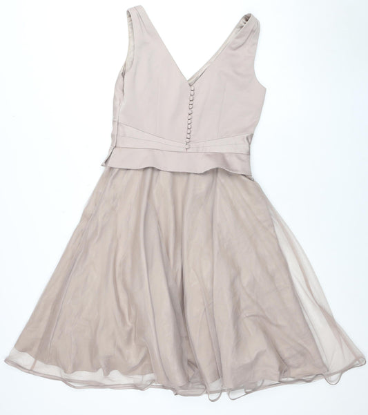 Monsoon Women Beige Sleeveless V-Neck Dress Size 10