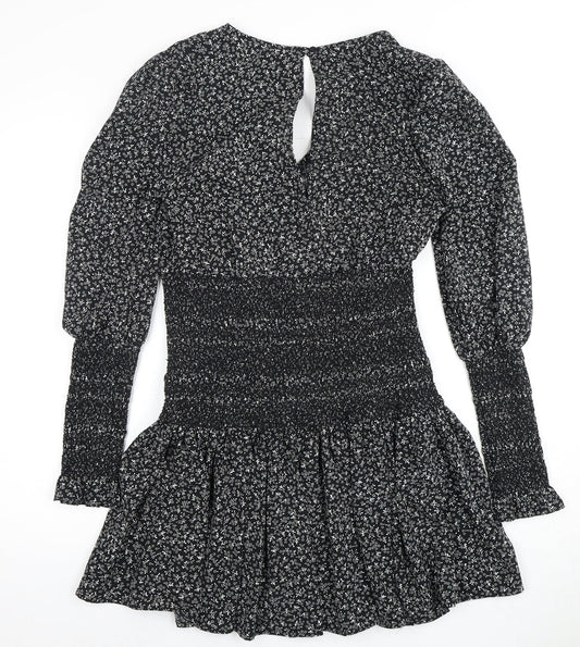 Topshop Women's Black Floral Long Sleeve Dress Size 10