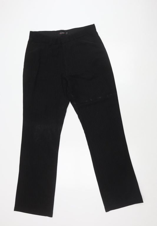 Additional front view of Jeff Banks Black Striped Trousers 32R unisex