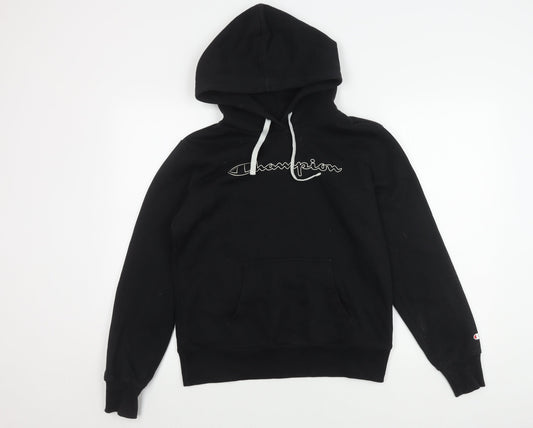 Additional front view of Champion unisex black pullover hoodie, size L