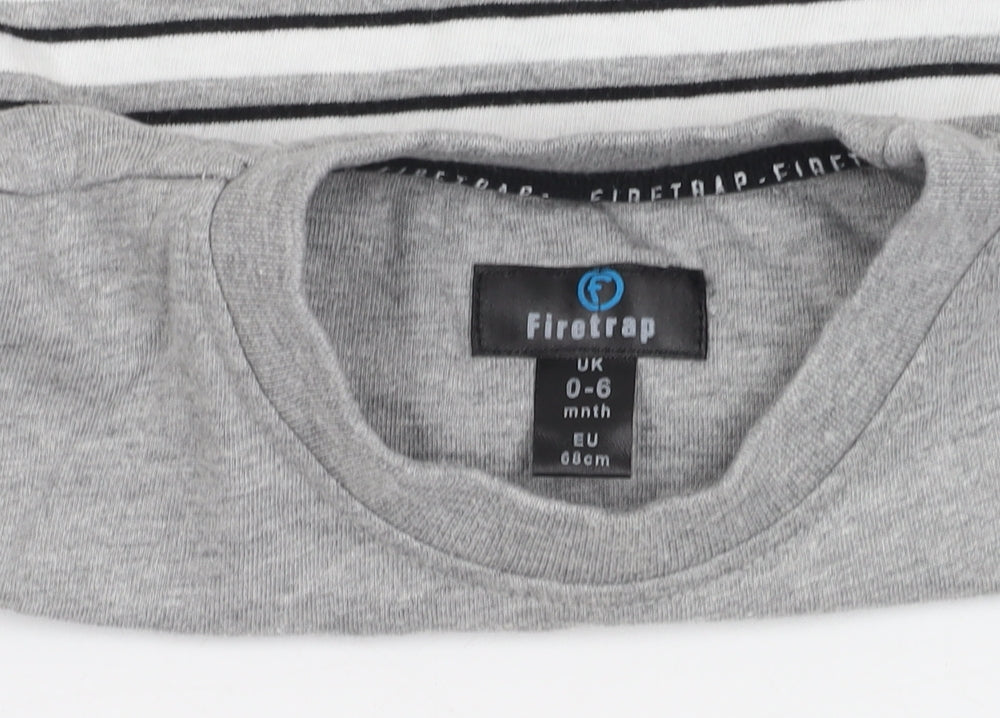 Firetrap Unisex Grey Striped T-Shirt, 0-3 Months, Casual Wear