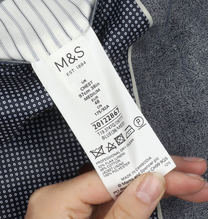 Mens UK Size 38 Marks and Spencer Regular Blue Suit Jacket