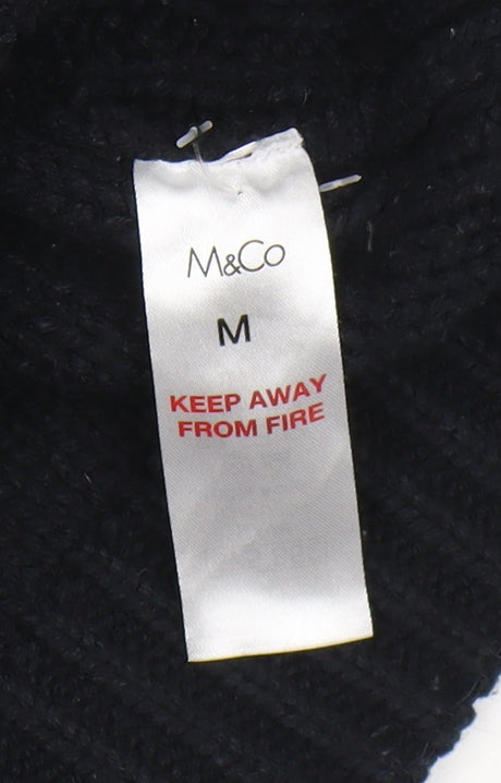 M&Co Men's Black Henley Waffle Knit Jumper Size M