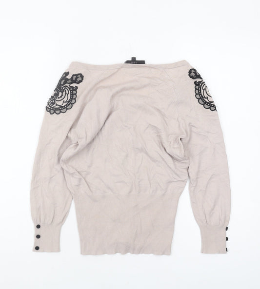 Coast Women's Beige Cardigan, Size 12, Embroidered, Casual