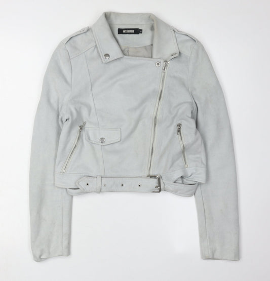 Womens UK Size 6 Missguided Grey Motorcycle Jacket
