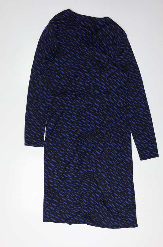 L.K. Bennett Women's Blue Black Wrap Dress Size 14