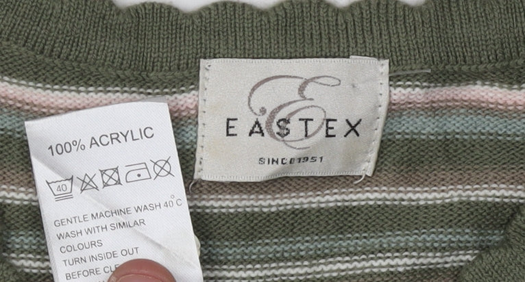 Eastex Women's Green Striped Henley Jumper Size 10