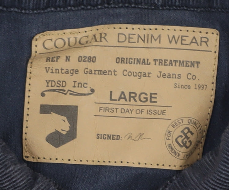 Brand and care label for Cougar Denim Wear Black unisex adults basic jacket l